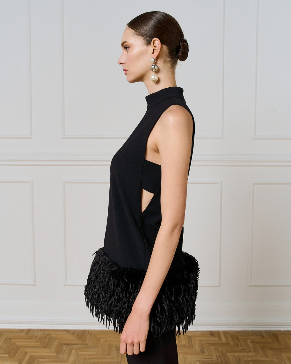 Access Fashion Black Feather Trim Blouse