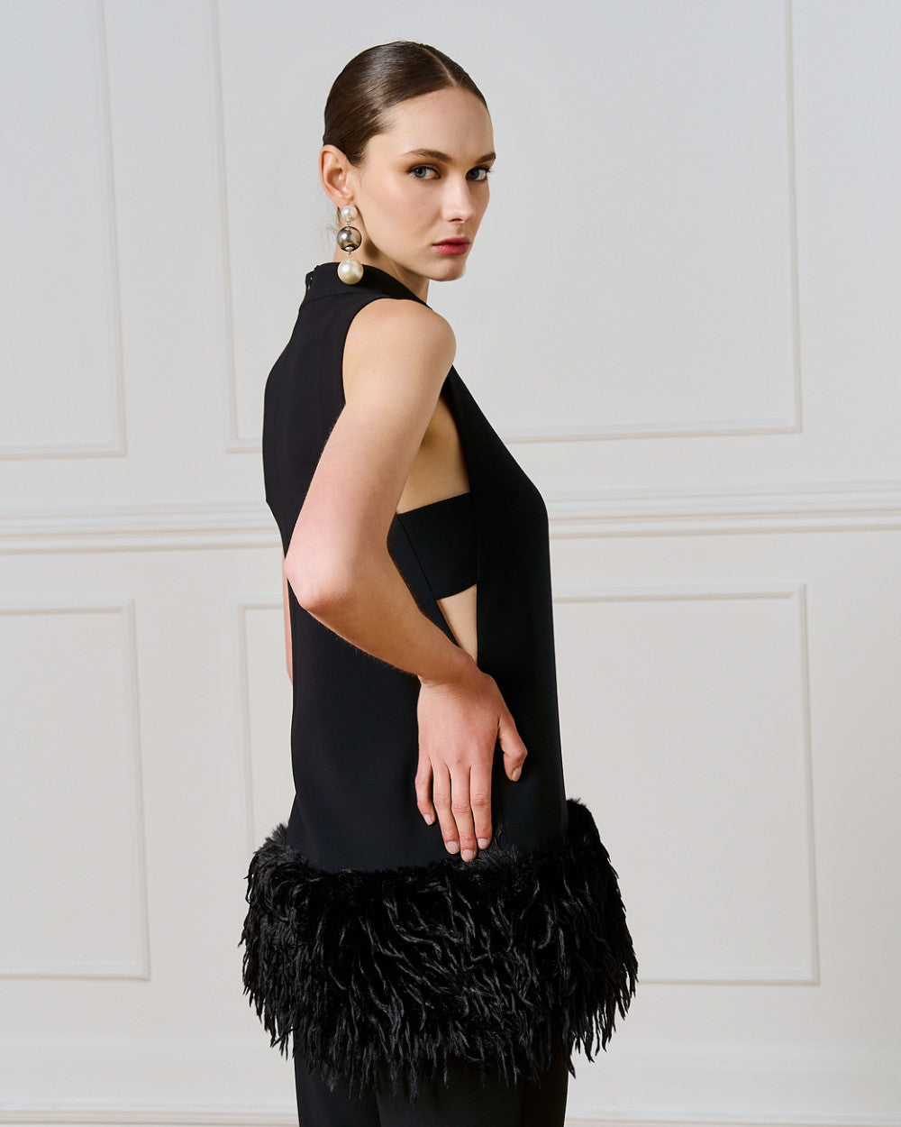 Access Fashion Black Feather Trim Blouse