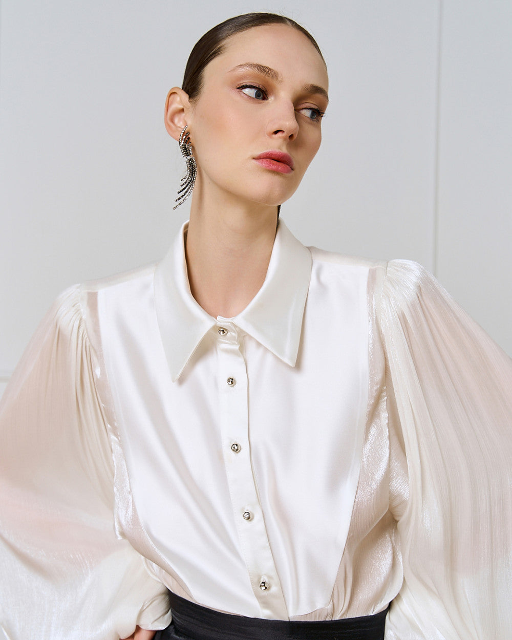 Access Fashion White Bodysuit Blouse With Satin Details