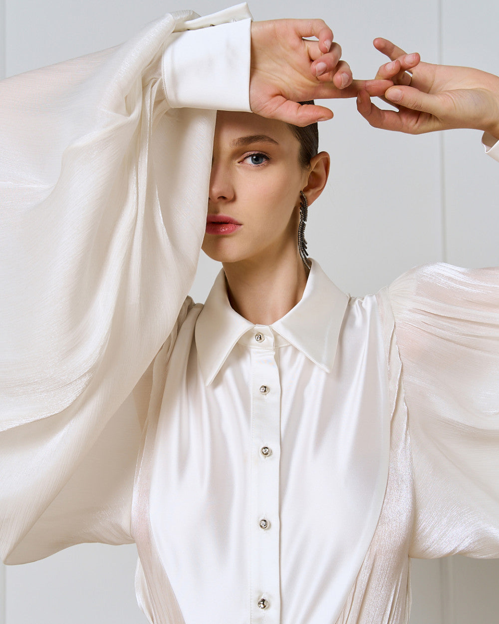 Access Fashion White Bodysuit Blouse With Satin Details