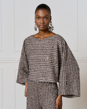 Access Fashion Silver Striped Sequin Boat Neck Blouse