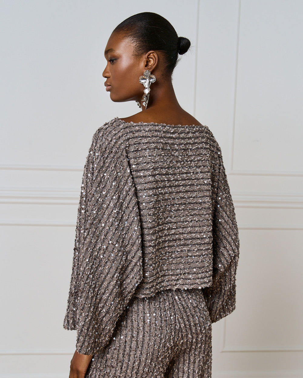 Access Fashion Silver Striped Sequin Boat Neck Blouse