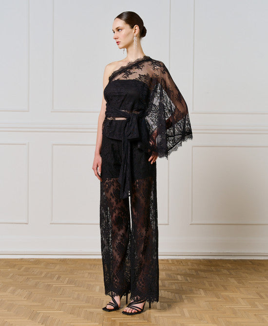 Access Fashion One Shoulder Black Lace Blouse