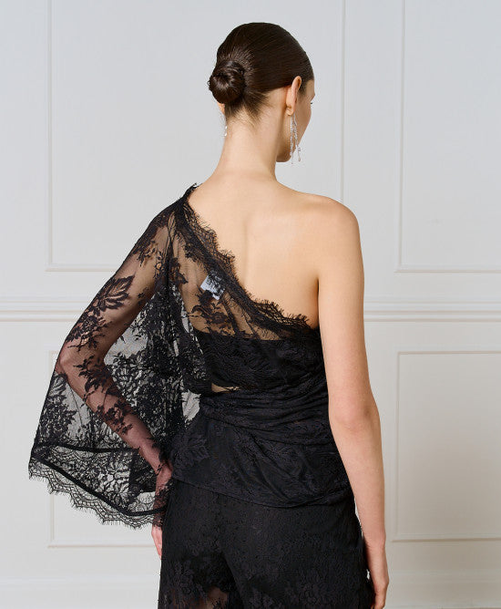 Access Fashion One Shoulder Black Lace Blouse