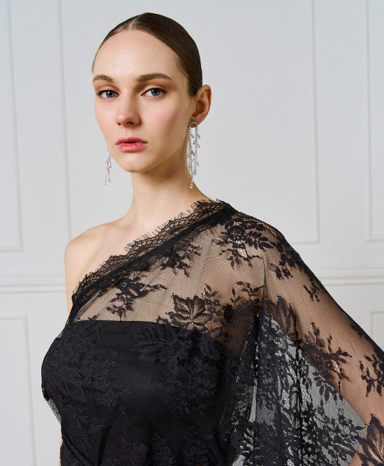Access Fashion One Shoulder Black Lace Blouse