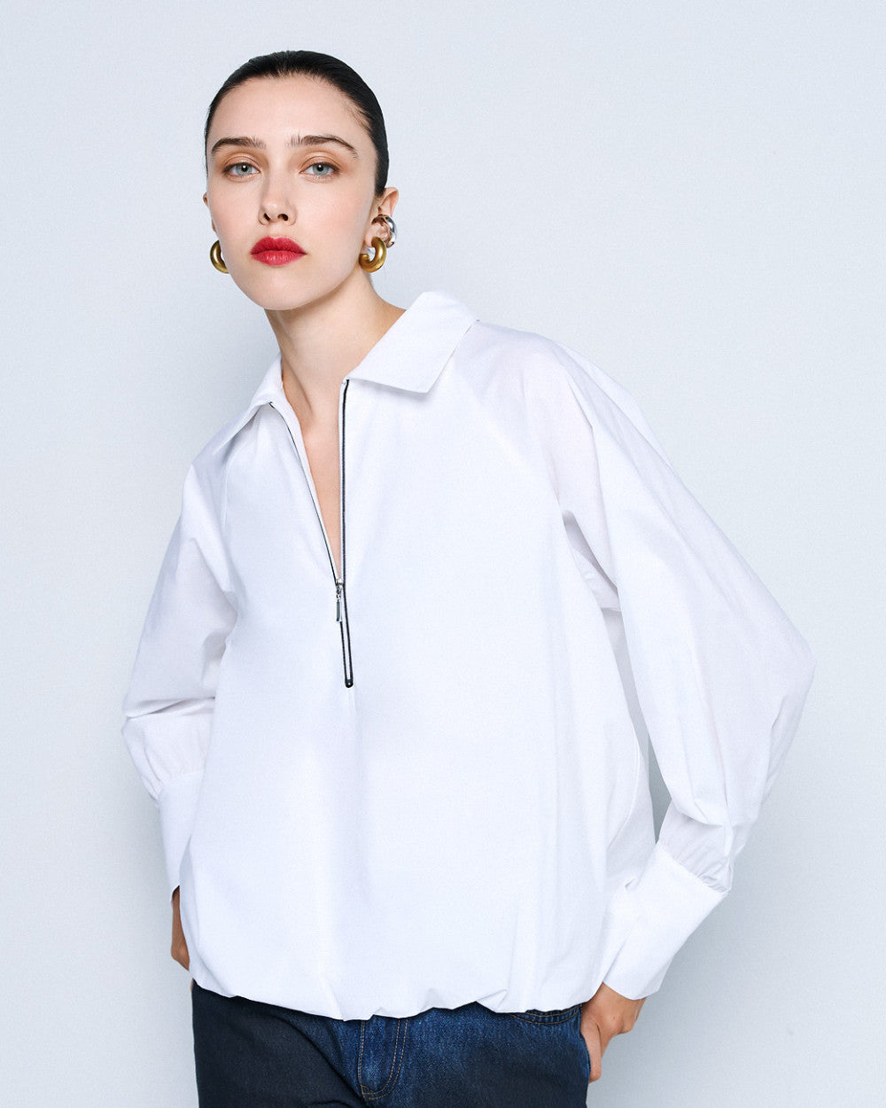 Access Fashion White Blouse With Collar &amp; Zip