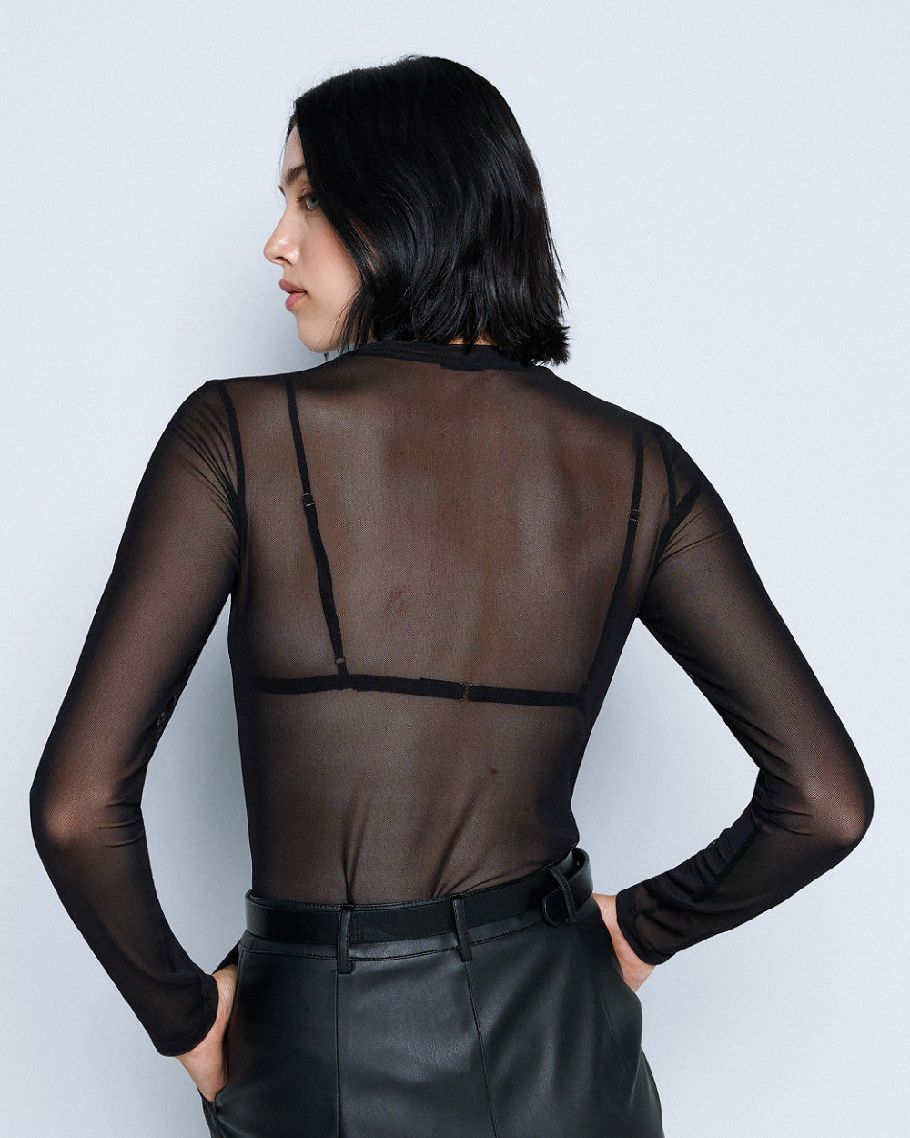 Access Fashion Black Sheer Fitted Tulle Top