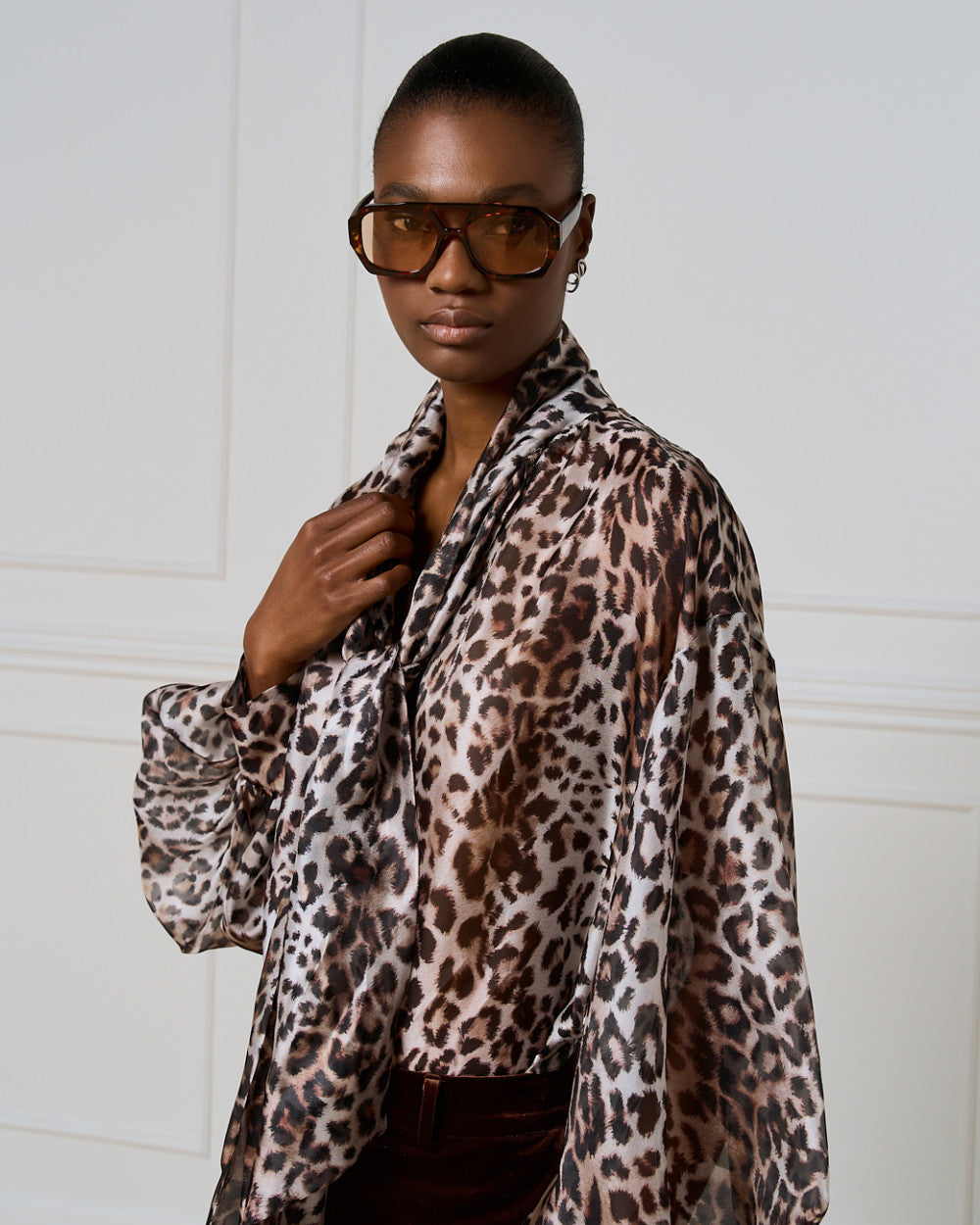 Access Fashion Leopard Blouse With Tie Neckline