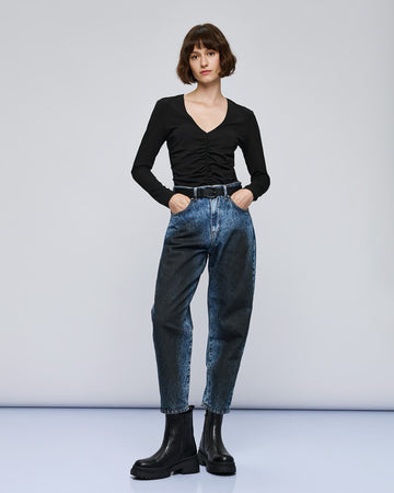 Access Fashion Black V-Neck Gathered Front Long Sleeve Top