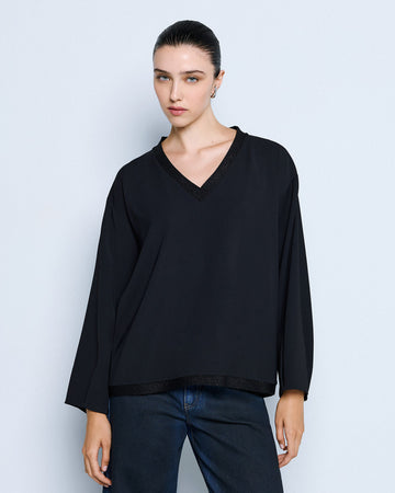Access Fashion Lurex-Detail Puff-Sleeve Long-Sleeve Blouse