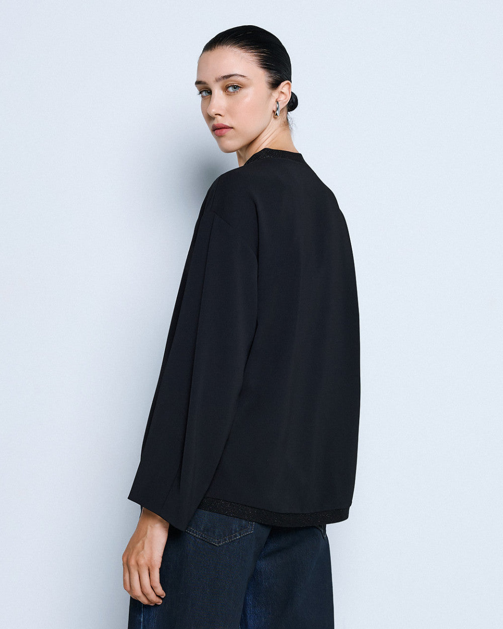 Access Fashion Lurex-Detail Puff-Sleeve Long-Sleeve Blouse