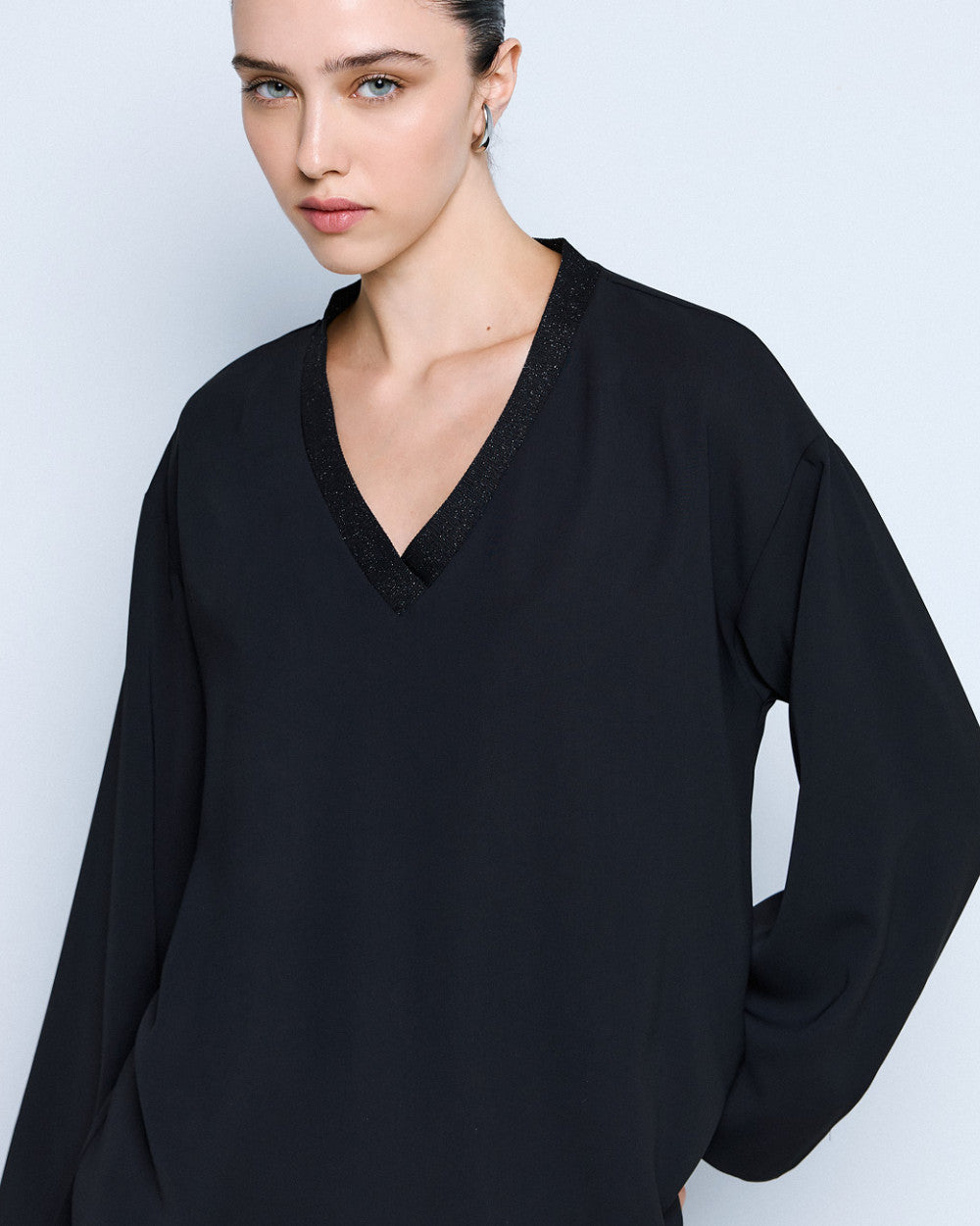 Access Fashion Lurex-Detail Puff-Sleeve Long-Sleeve Blouse