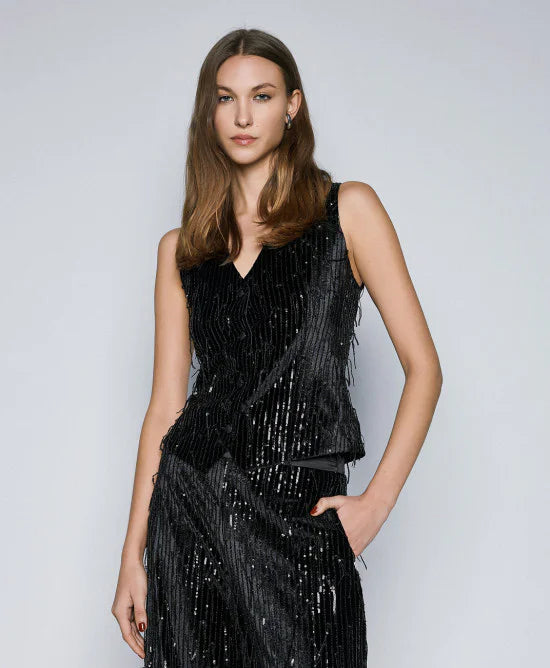 Access Fashion Velvet Vest With Sequins