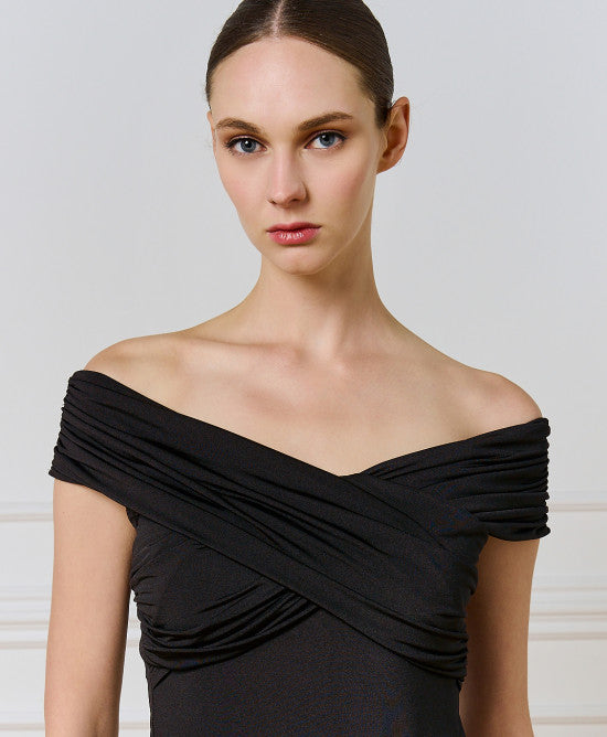 Access Fashion Wrap Off The Shoulder Black Bodysuit