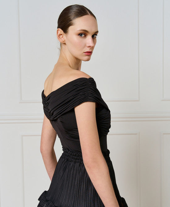 Access Fashion Wrap Off The Shoulder Black Bodysuit