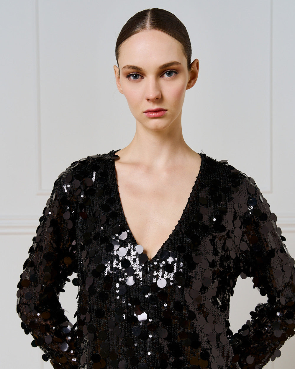 Access Fashion V Neck Black Mini Sequin Dress