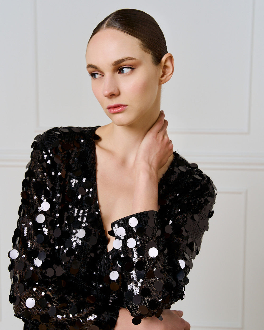 Access Fashion V Neck Black Mini Sequin Dress