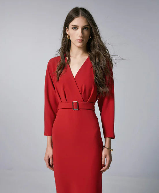 Access Fashion V Neck Red Dress