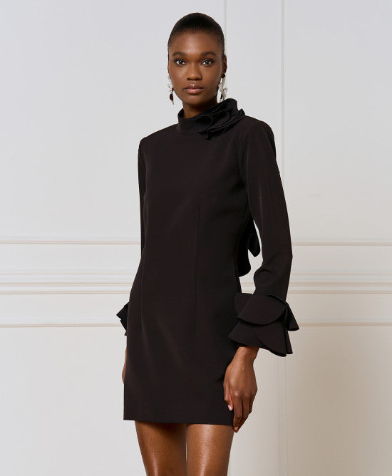 Access Fashion Mini Black Dress With Ruffle Sleeve