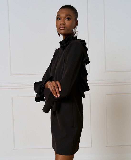 Access Fashion Mini Black Dress With Ruffle Sleeve