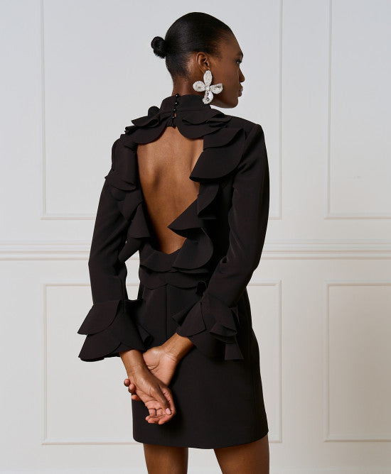 Access Fashion Mini Black Dress With Ruffle Sleeve