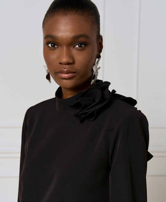 Access Fashion Mini Black Dress With Ruffle Sleeve