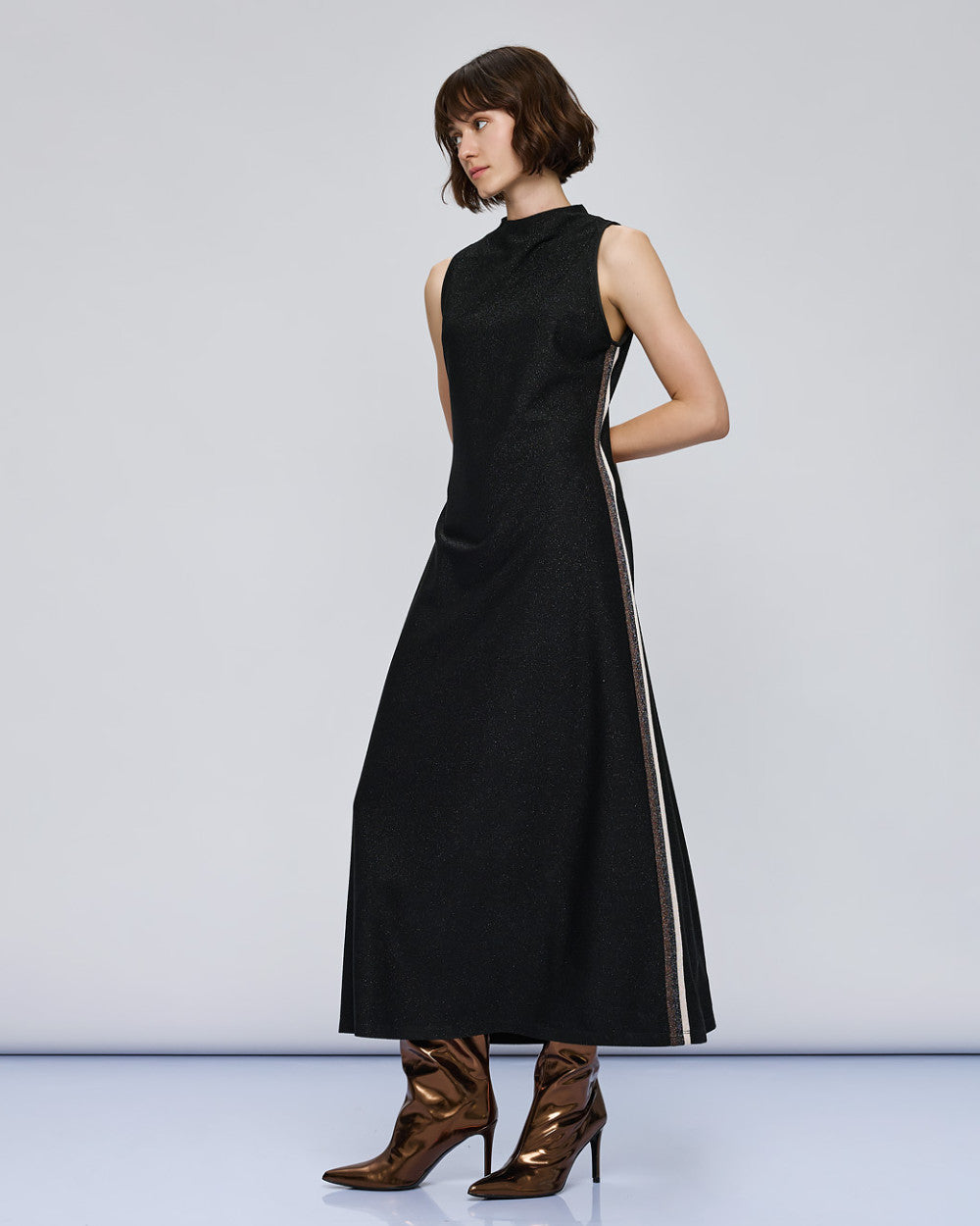 Access Fashion Sleeveless Black Dress With Striped Details
