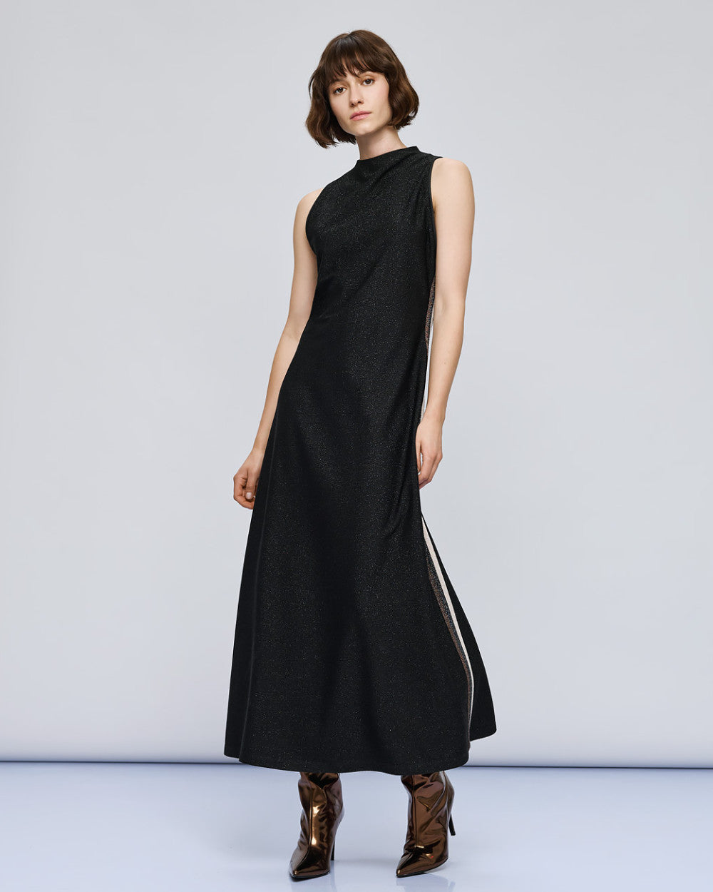 Access Fashion Sleeveless Black Dress With Striped Details