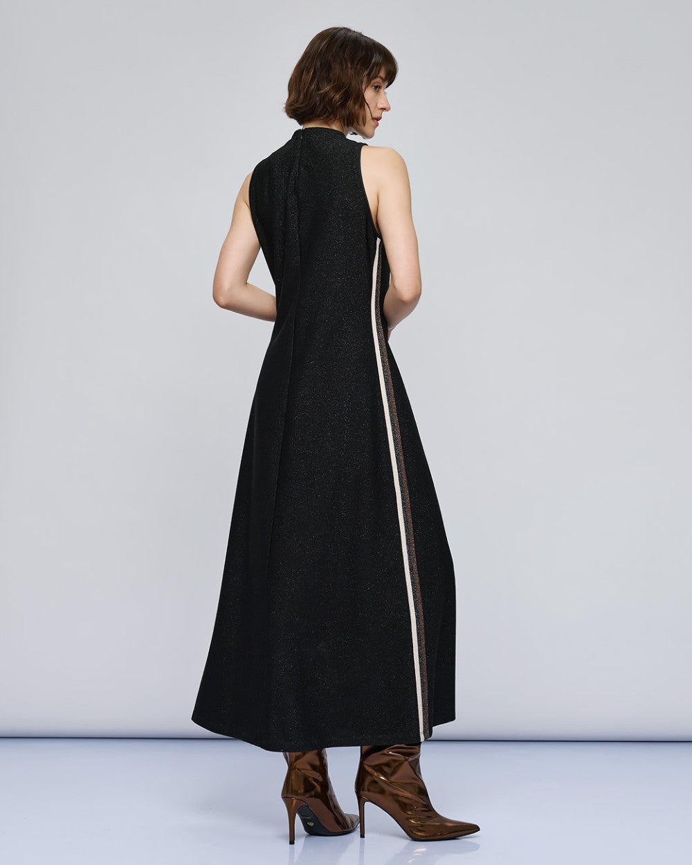 Access Fashion Sleeveless Black Dress With Striped Details