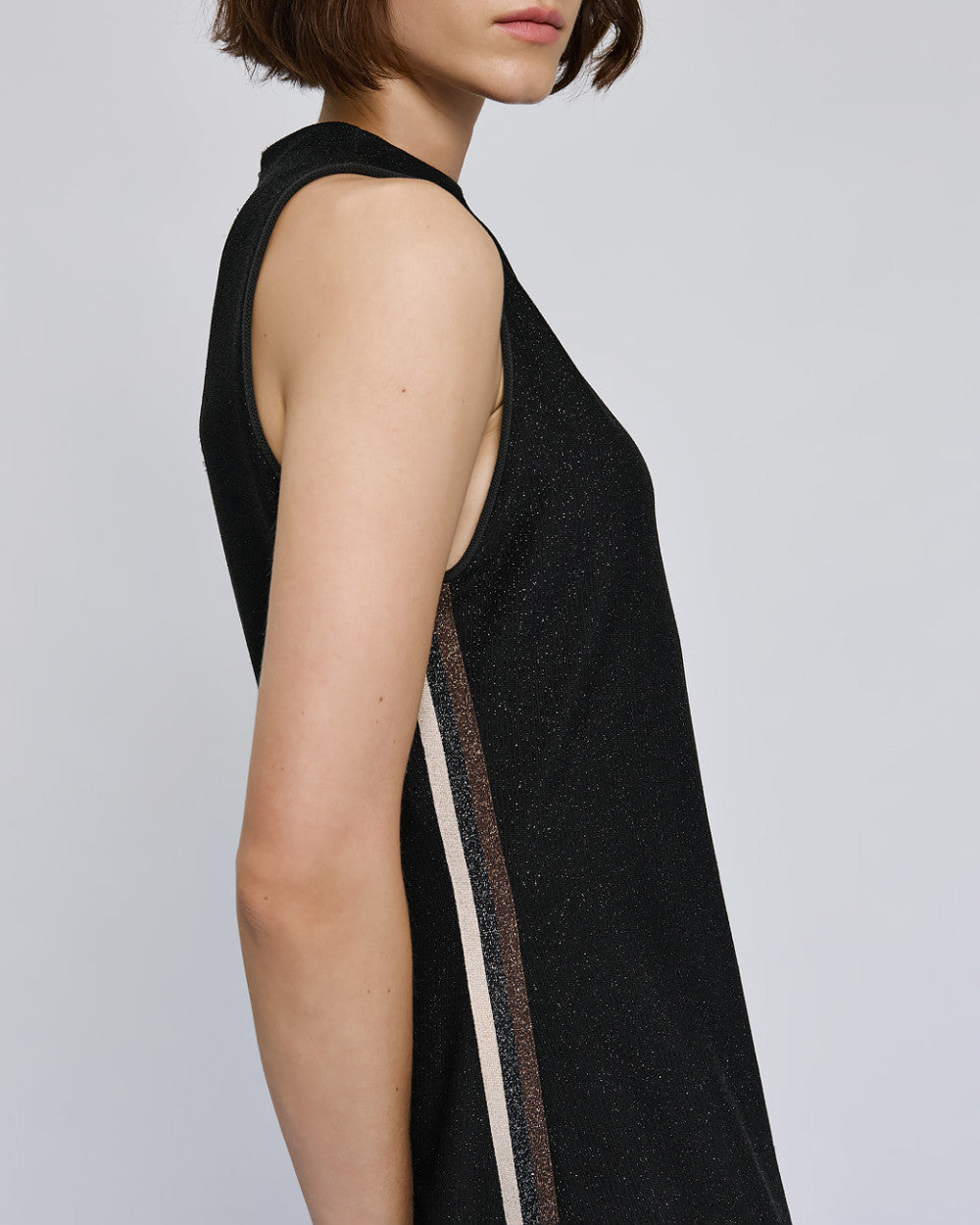 Access Fashion Sleeveless Black Dress With Striped Details