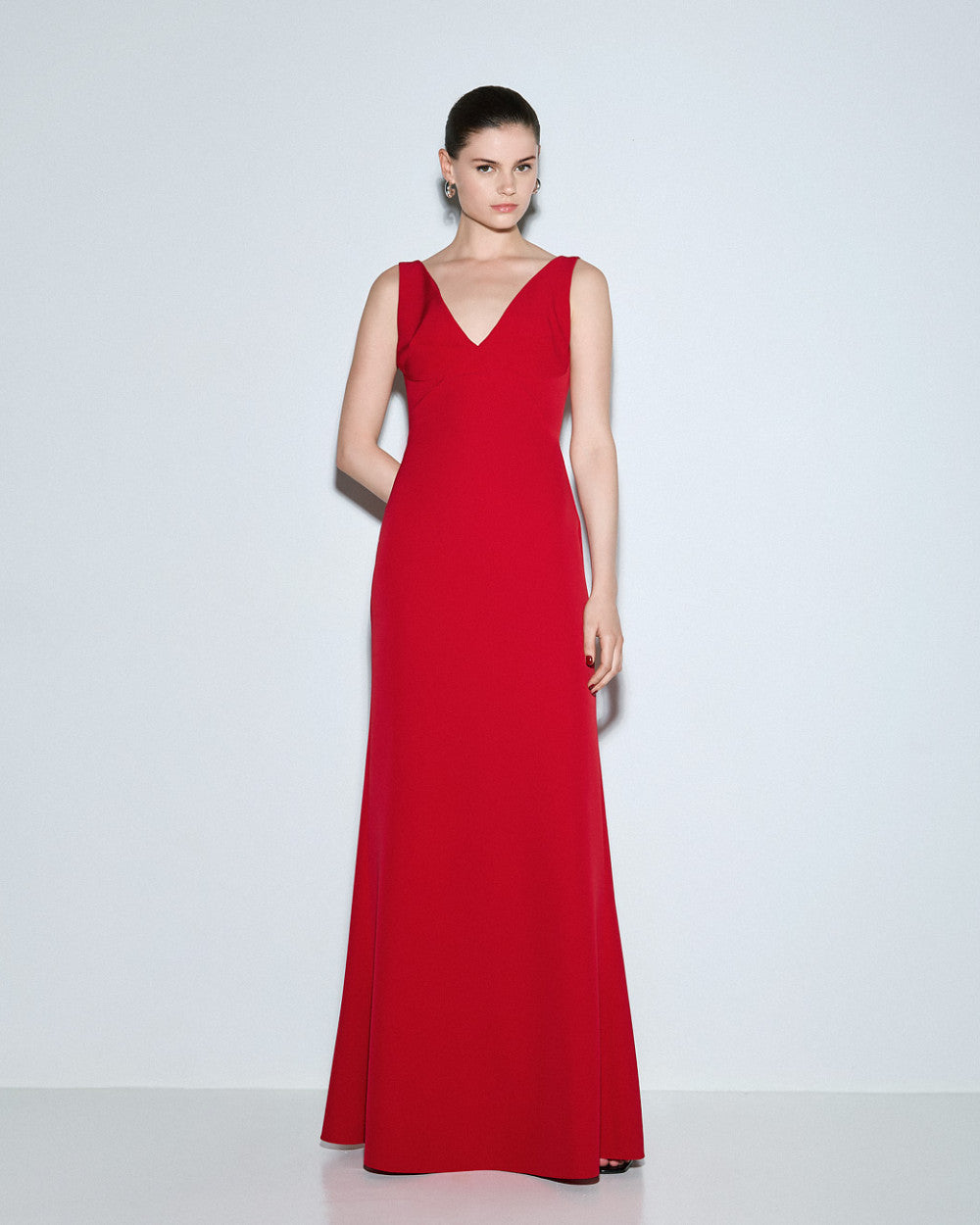 Access Fashion V Neck Full Length Red Dress