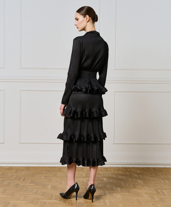 Access Fashion Black Pleated Dress With Ruffles