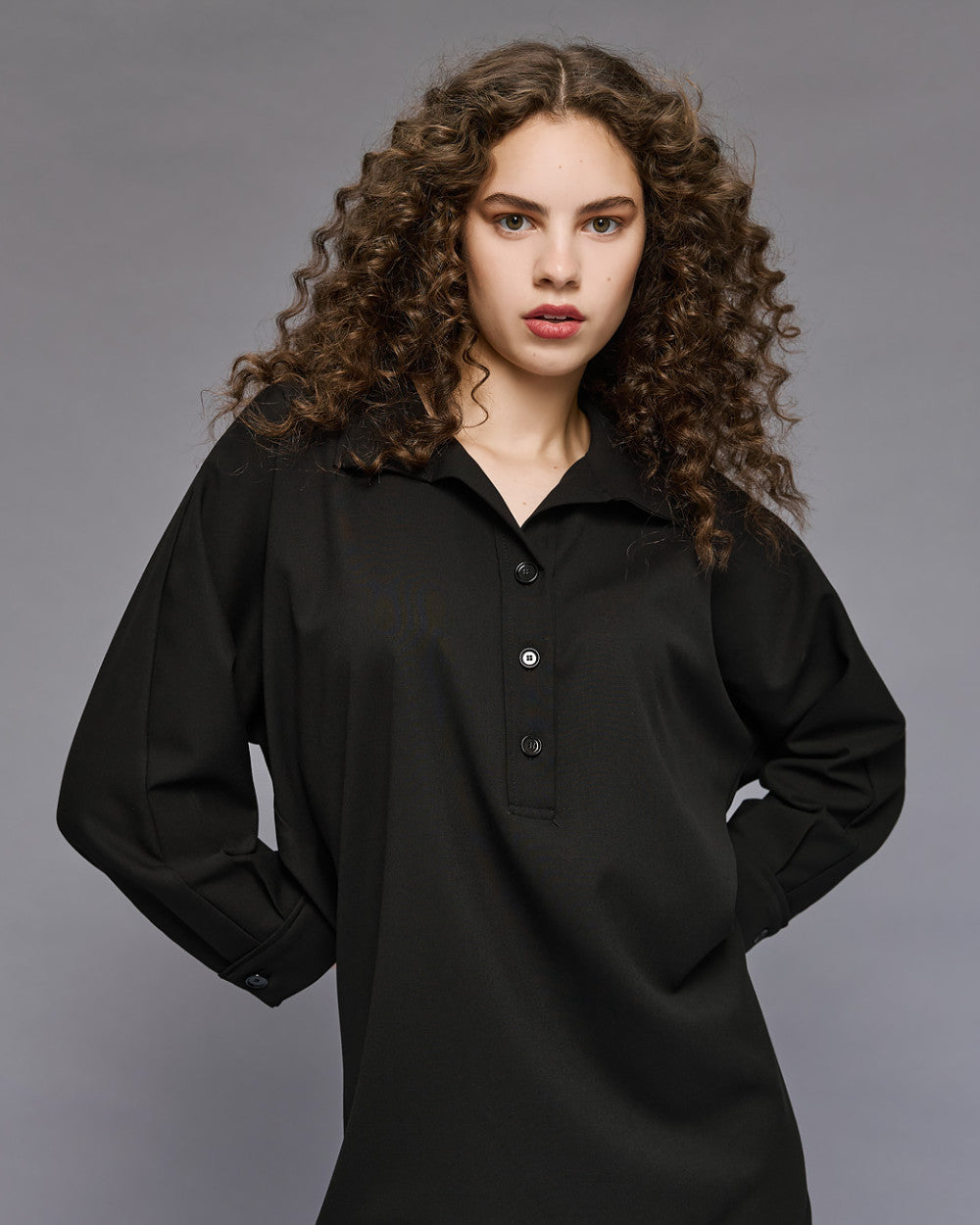 Access Fashion Long Black Dress With Collar