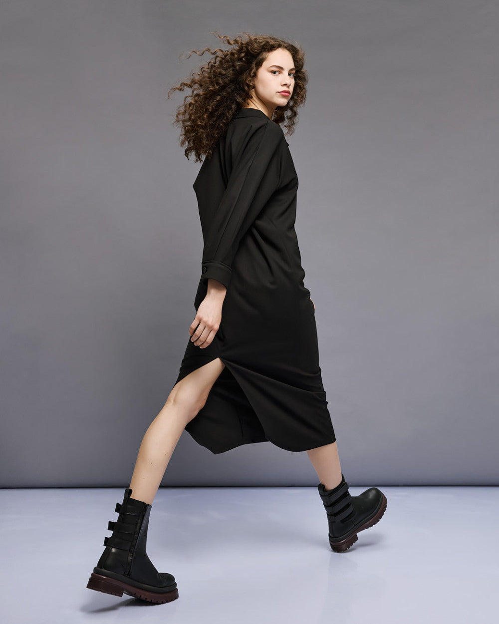 Access Fashion Long Black Dress With Collar