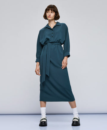 Access Fashion Long Green Dress With Collar