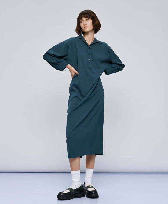Access Fashion Long Green Dress With Collar