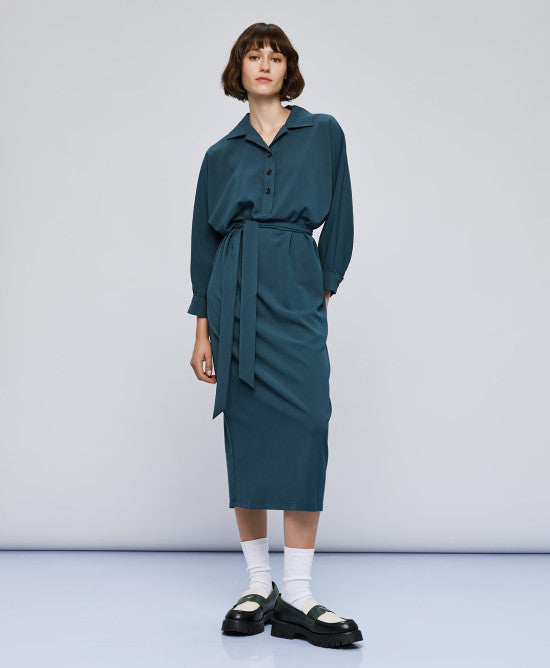 Access Fashion Long Green Dress With Collar