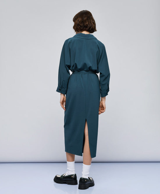 Access Fashion Long Green Dress With Collar