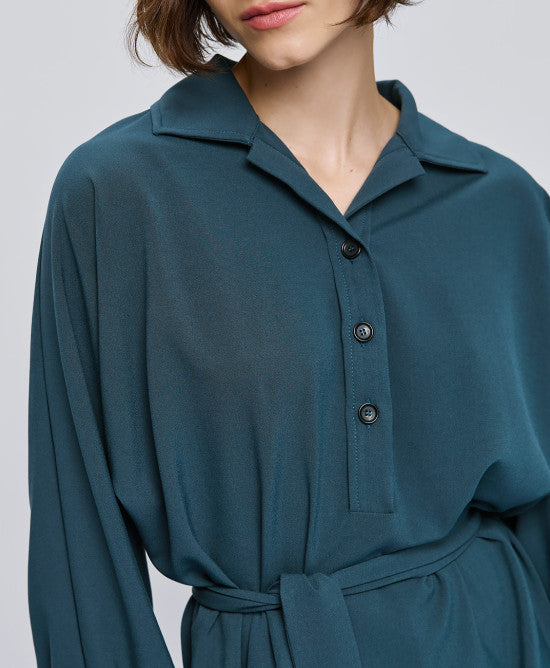 Access Fashion Long Green Dress With Collar