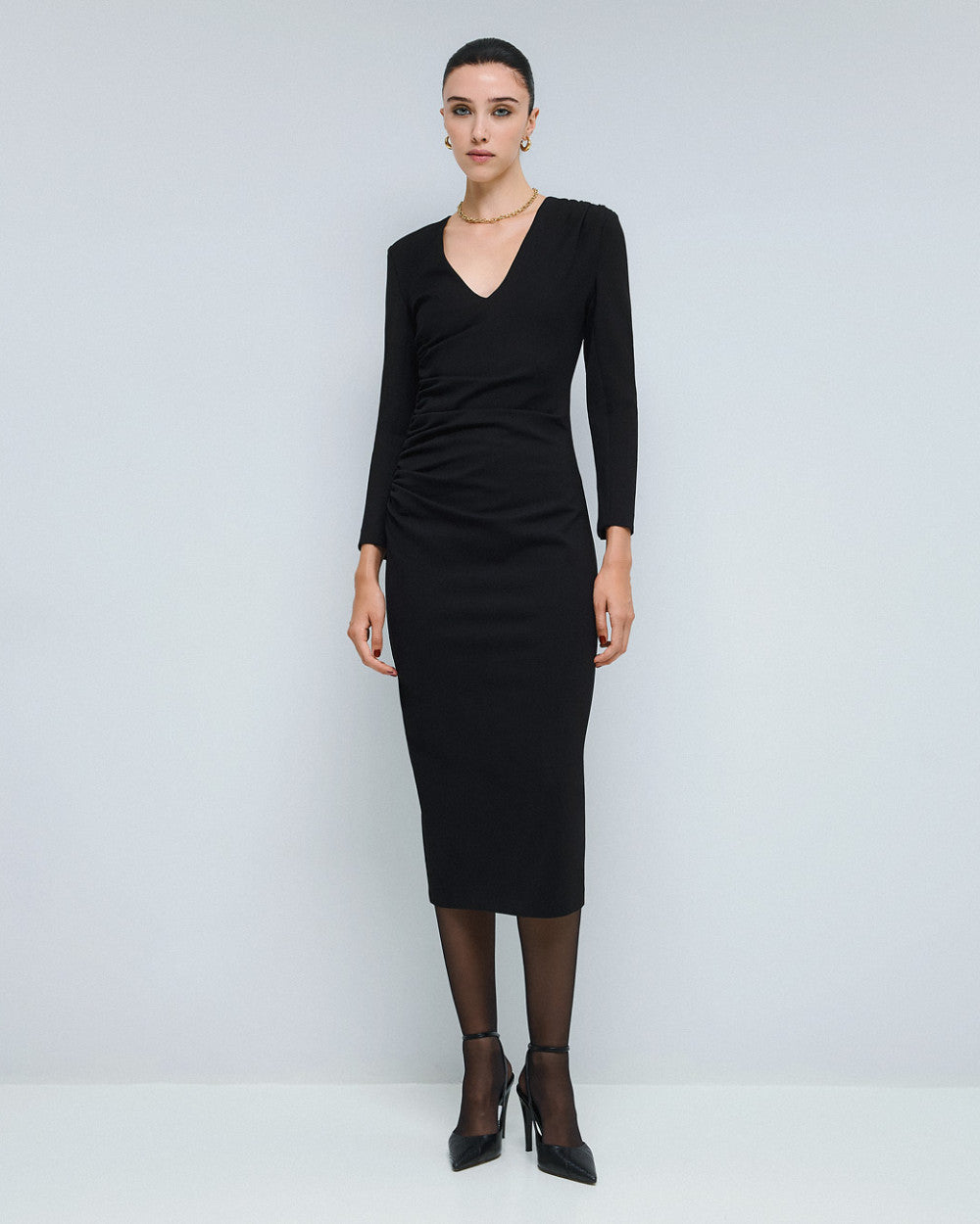Access Fashion Black Ruched Dress