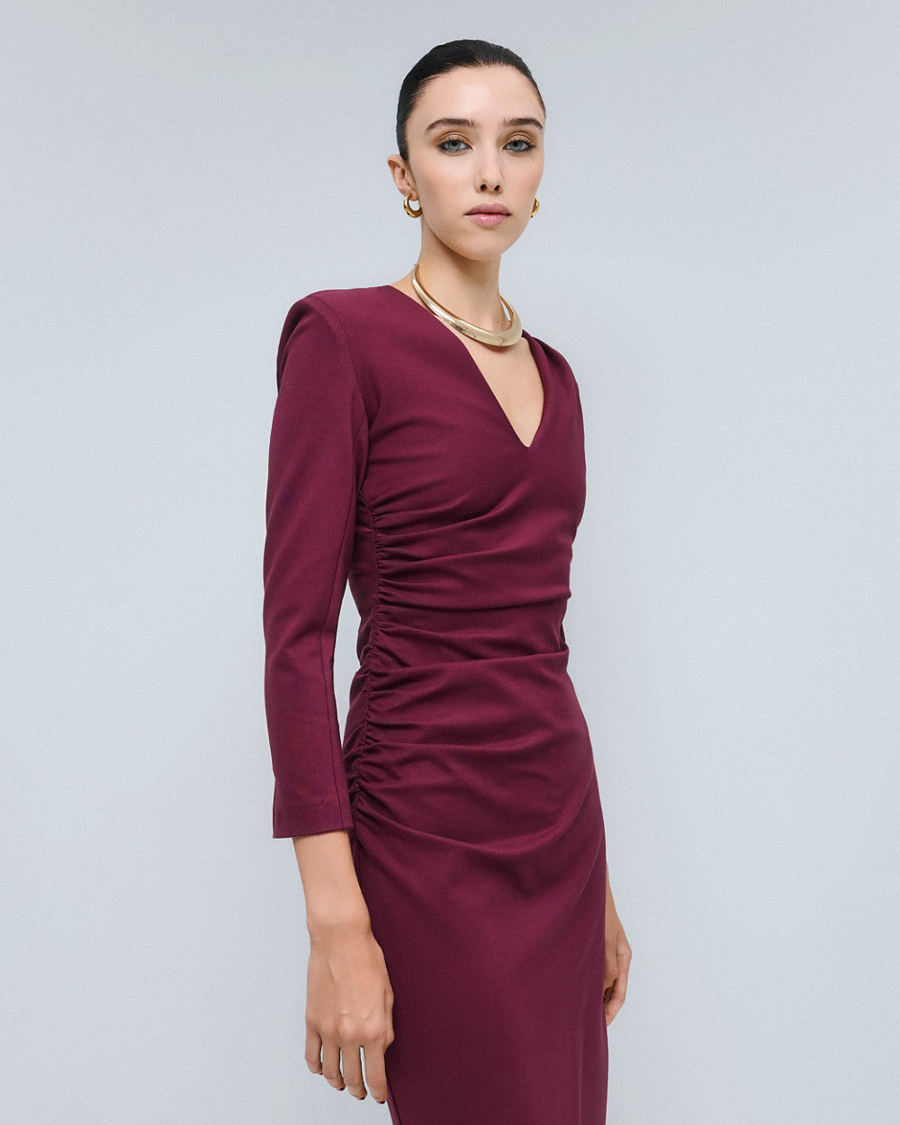 Access Fashion Wine Ruched Dress
