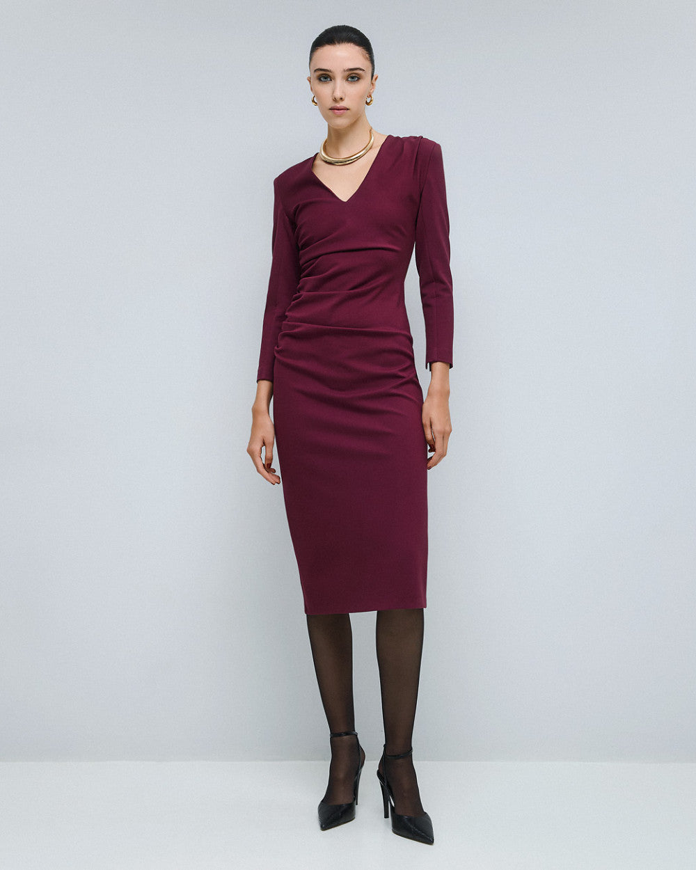 Access Fashion Wine Ruched Dress