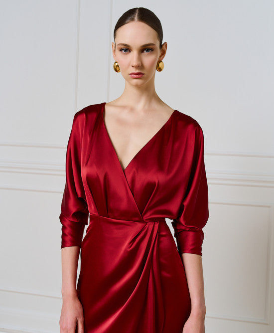Access Fashion Satin Wrap Red Dress
