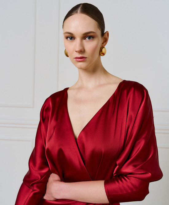 Access Fashion Satin Wrap Red Dress