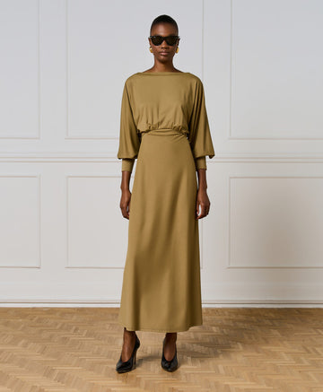 Access Fashion Maxi Olive Dress With Open Back