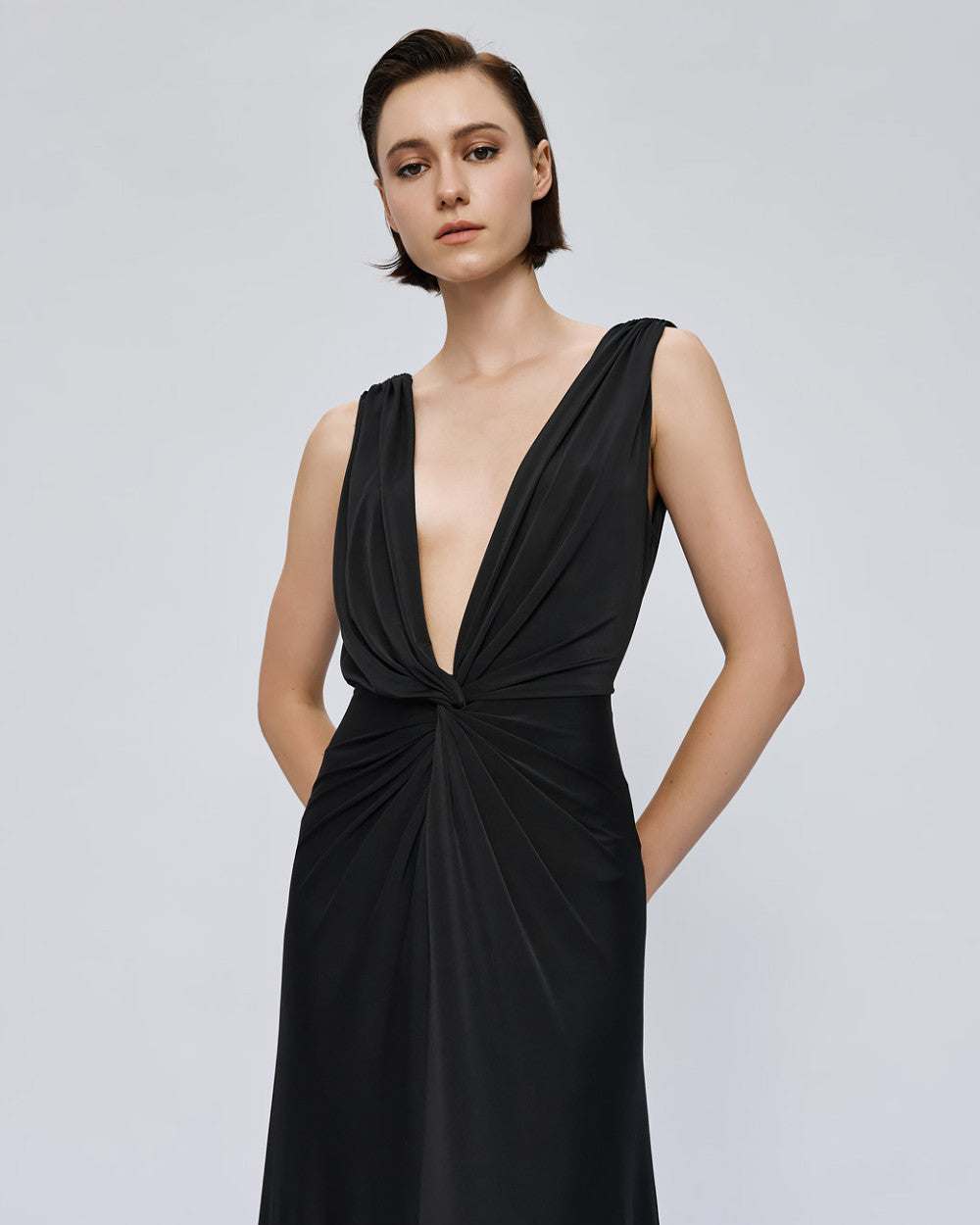 Access Fashion Maxi Black Dress With Tie Detailing &amp; Ruching