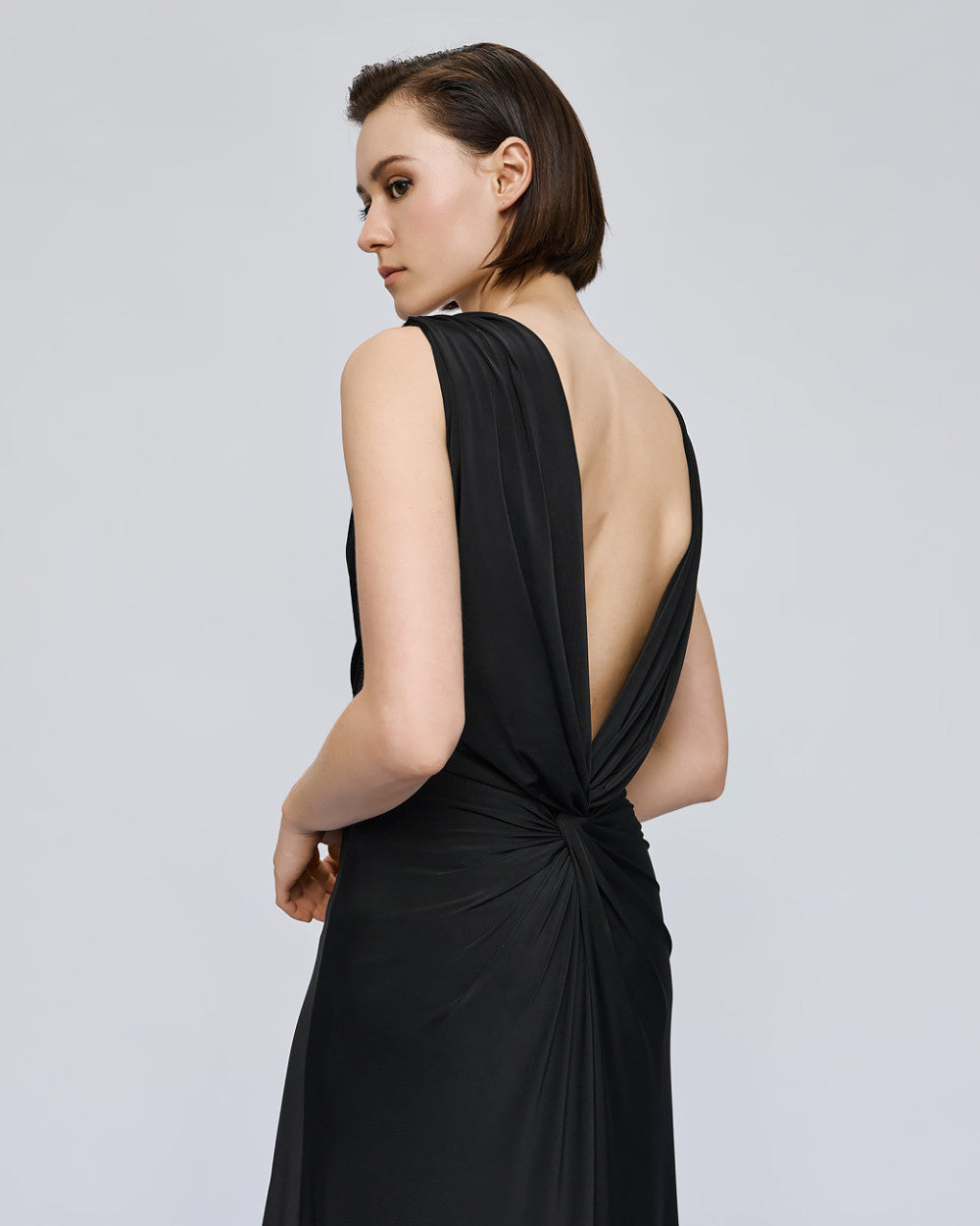 Access Fashion Maxi Black Dress With Tie Detailing &amp; Ruching