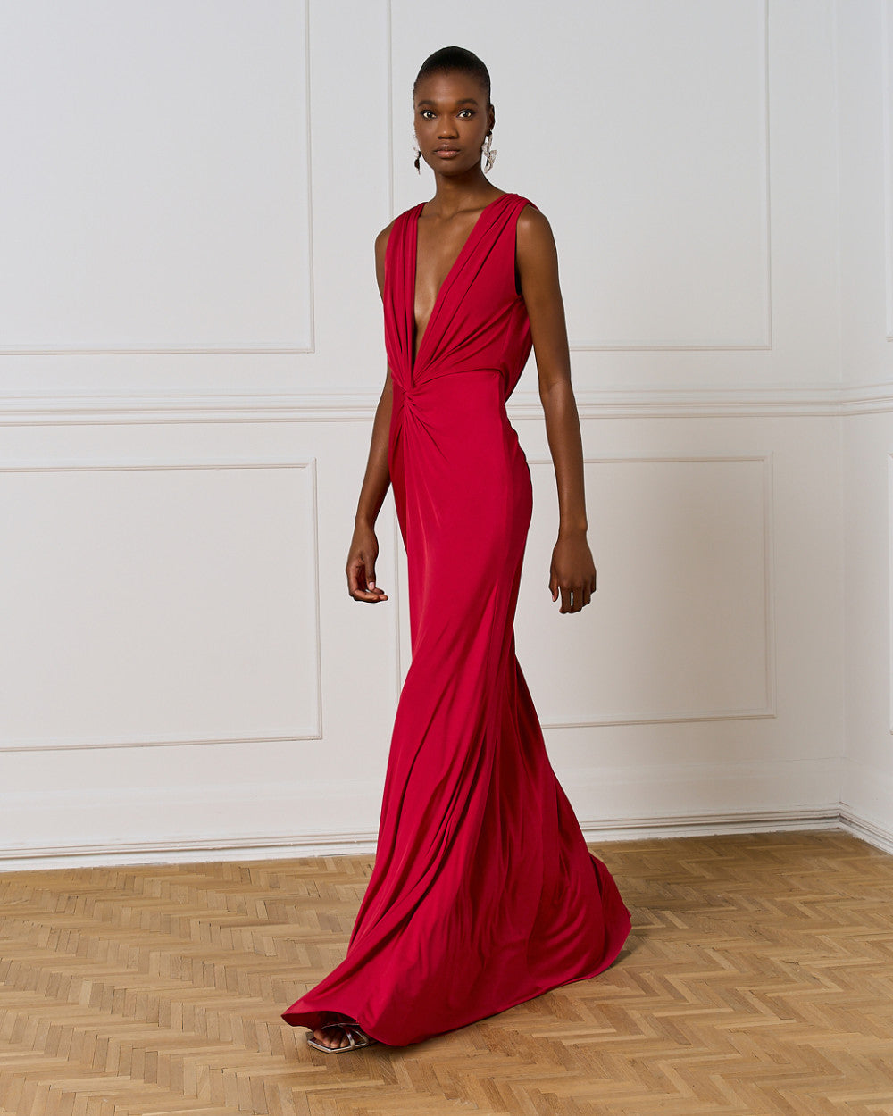 Access Fashion Maxi Cherry Red Dress With Tie Detail &amp; Ruching