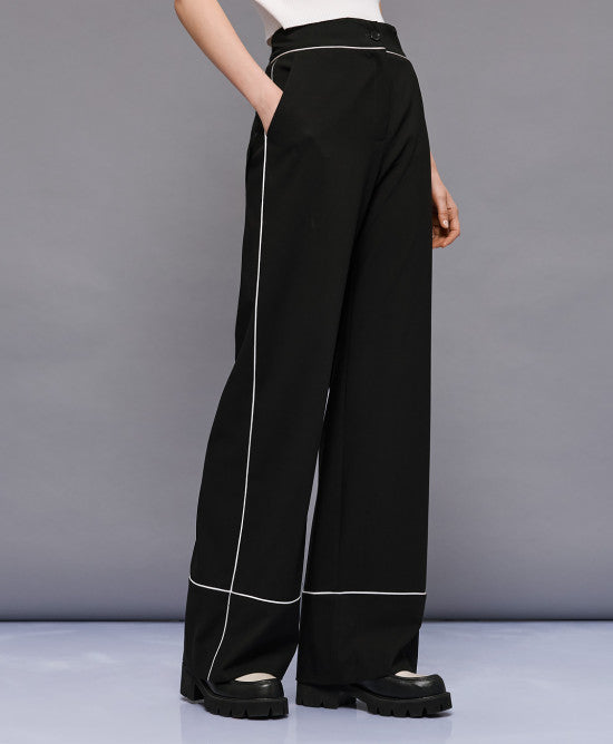 Access Fashion Black Trouser With White Piping