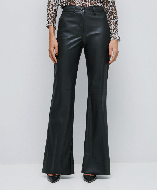Access Fashion Faux Leather Flared Black Trousers